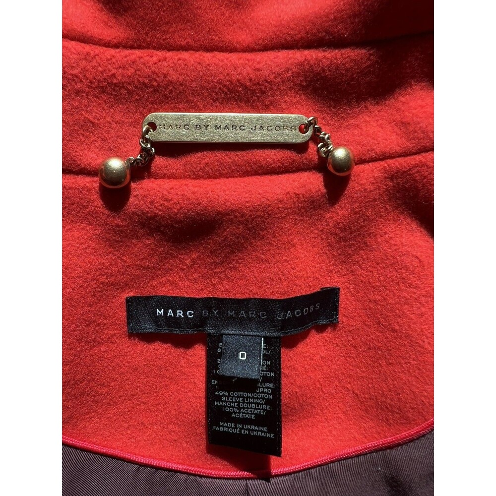 Marc by Marc Jacobs Tomato Red Wool Coat Sz 0 Tailored Statement Long Jacket - Picture 10 of 14